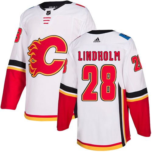 Adidas Flames #28 Elias Lindholm White Road Authentic Stitched Youth NHL Jersey
